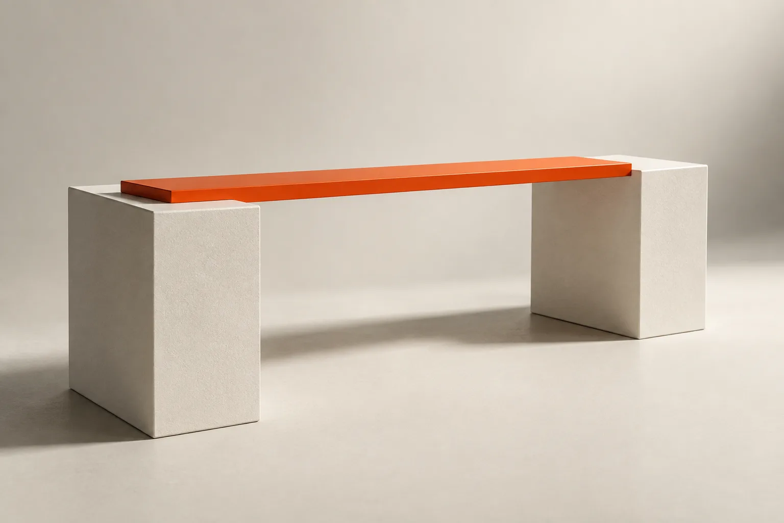 Two white blocks joined by an orange plank: an integration.