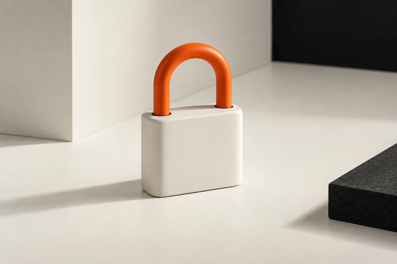 An off-white padlock with an orange shackle: candidate data kept secure.
