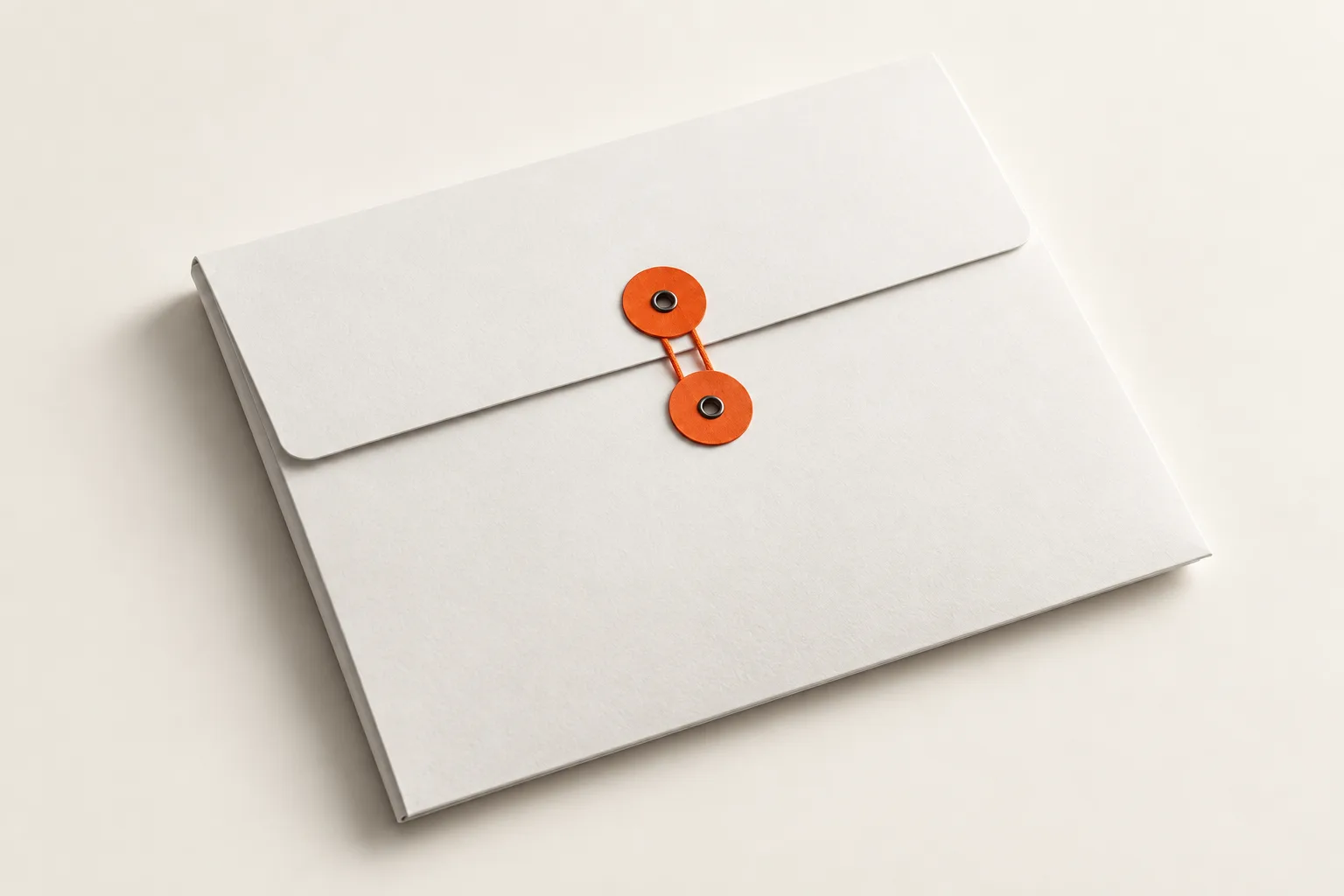 A white envelope closed with an orange string fastening.