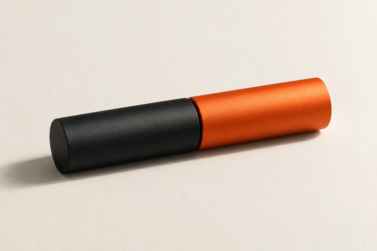 A black and an orange cylinder touching end to end: the handover from agent to recruiter.