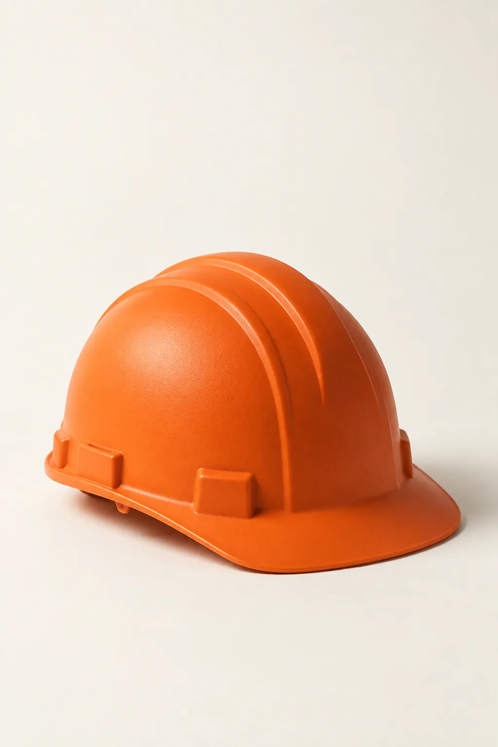 An orange hard hat on a paper background.